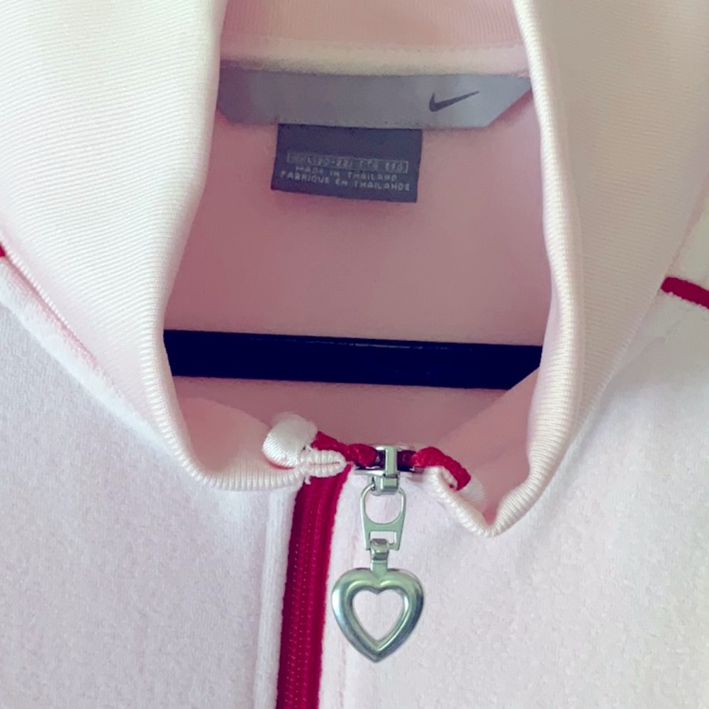 NIKE TRACK JACKET PINK WITH RED TRIM! HEART ZIPPER PULL XXL 20/22 - Picture 3 of 8